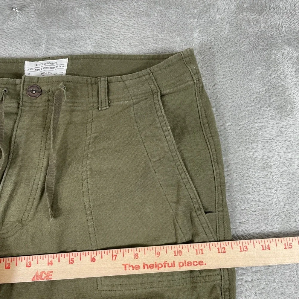 REI Co-op Trailsmith Jogger Pants Mens 36x34 Green Cotton Stretch Utility Hiking